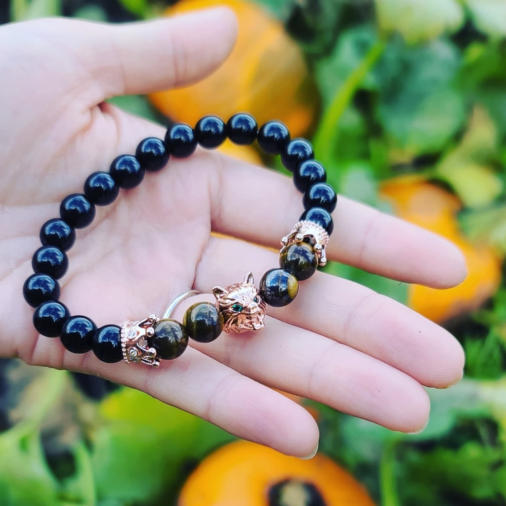 Black Agate, Tiger Eye charm bracelet ✨